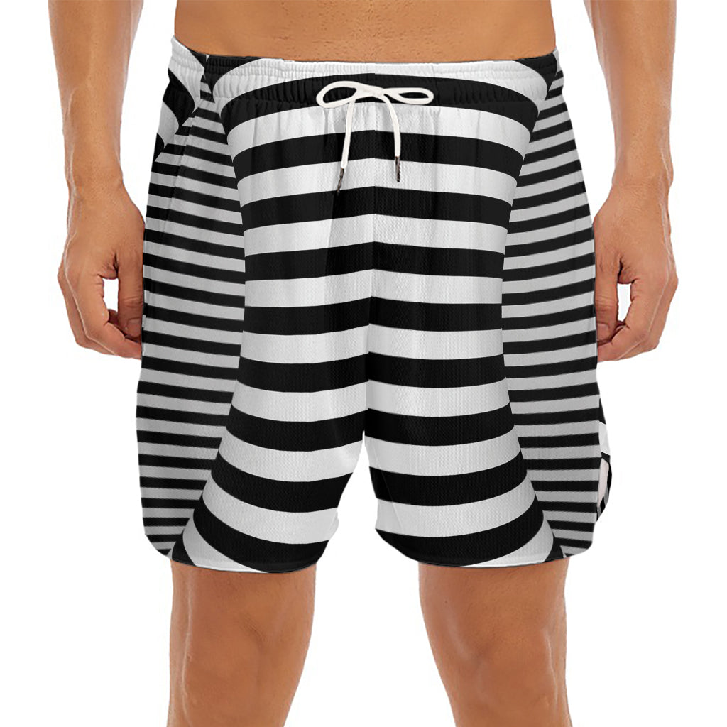 Black And White Torus Illusion Print Men's Split Running Shorts