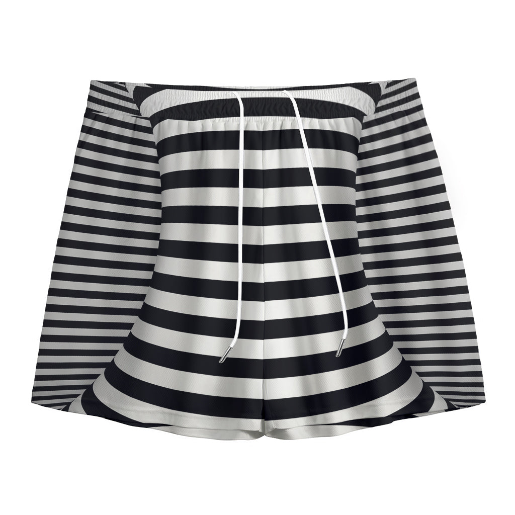 Black And White Torus Illusion Print Mesh Shorts