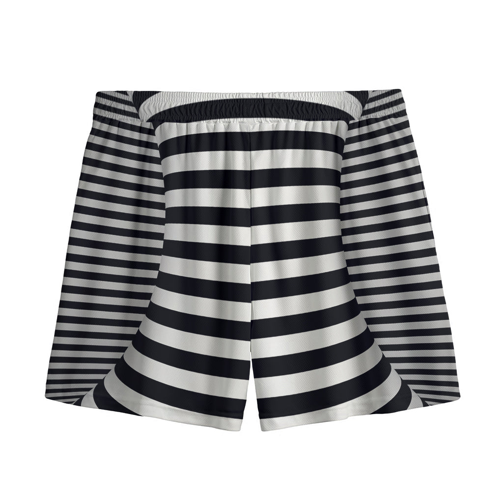 Black And White Torus Illusion Print Mesh Shorts