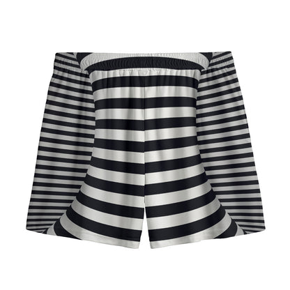 Black And White Torus Illusion Print Mesh Shorts