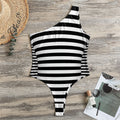 Black And White Torus Illusion Print One Shoulder Bodysuit