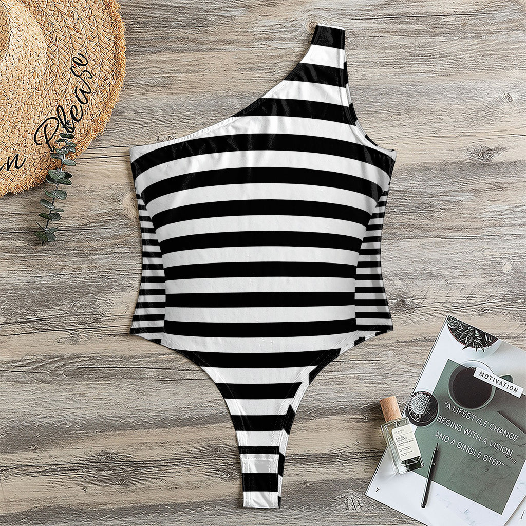 Black And White Torus Illusion Print One Shoulder Bodysuit