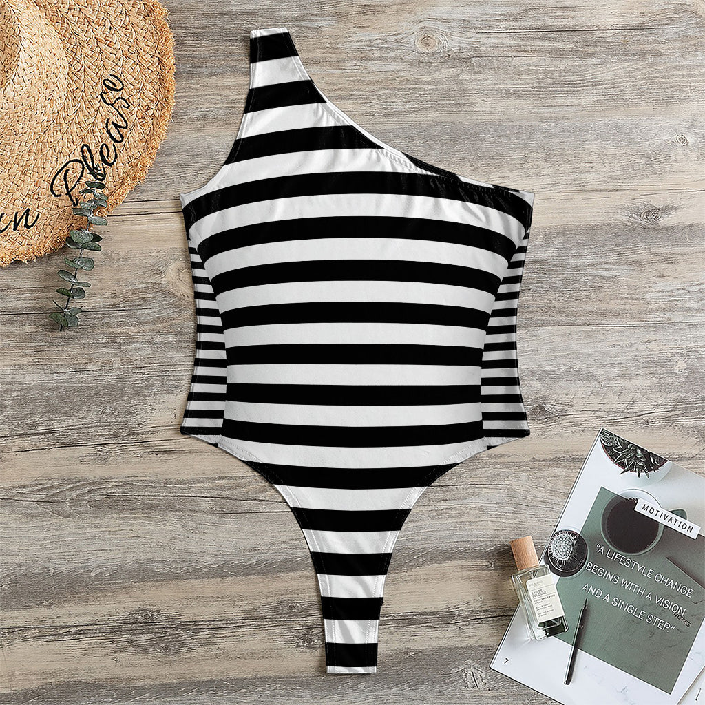 Black And White Torus Illusion Print One Shoulder Bodysuit