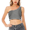 Black And White Torus Illusion Print One Shoulder Crop Top