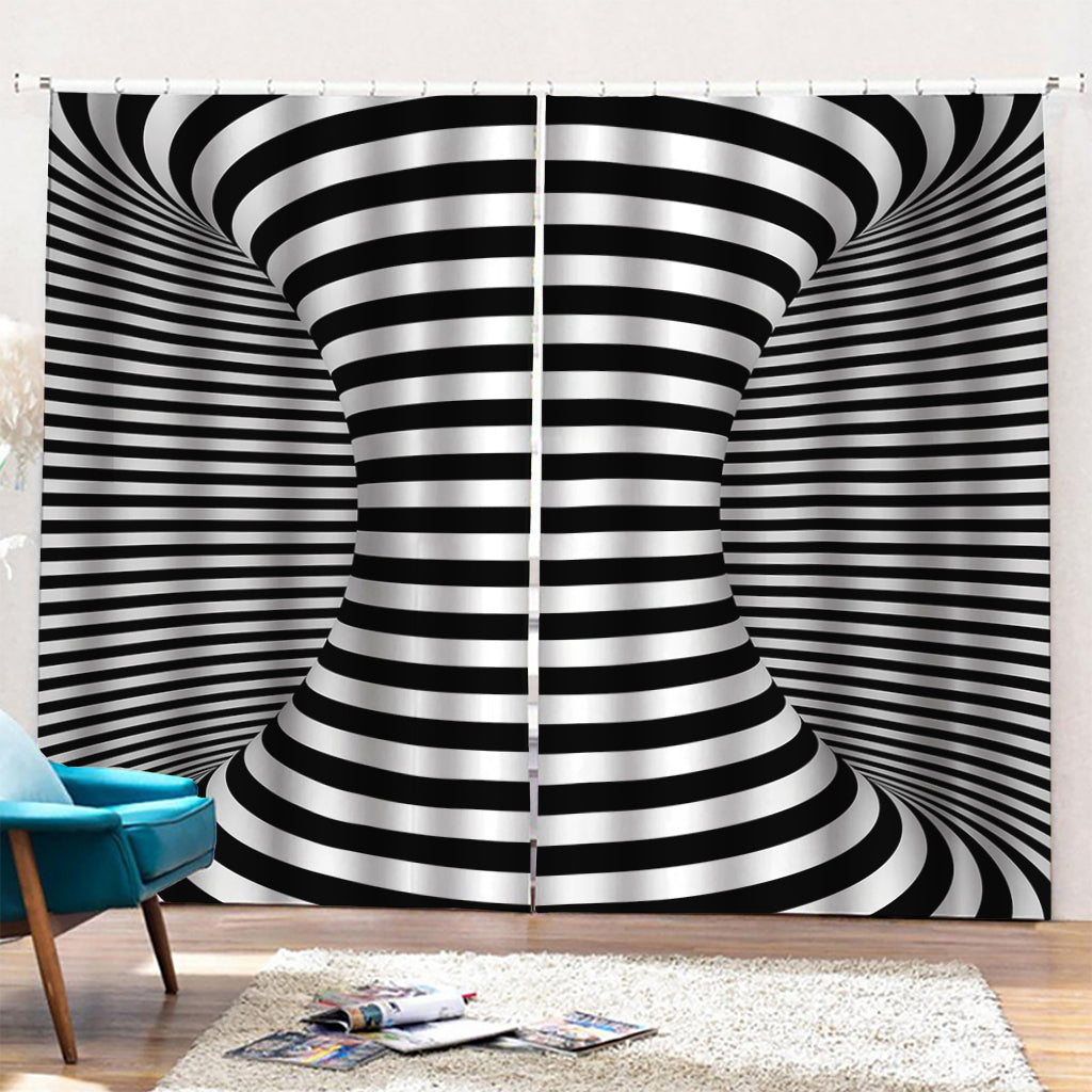 Black And White Torus Illusion Print Pencil Pleat Curtains