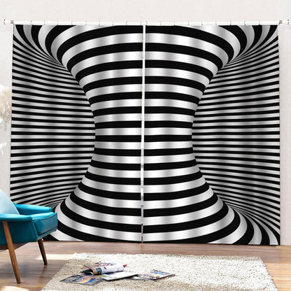 Black And White Torus Illusion Print Pencil Pleat Curtains