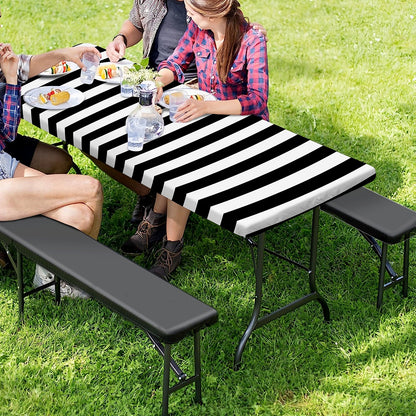 Black And White Torus Illusion Print Picnic Table Cover