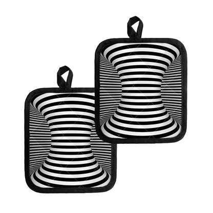 Black And White Torus Illusion Print Pot Holders