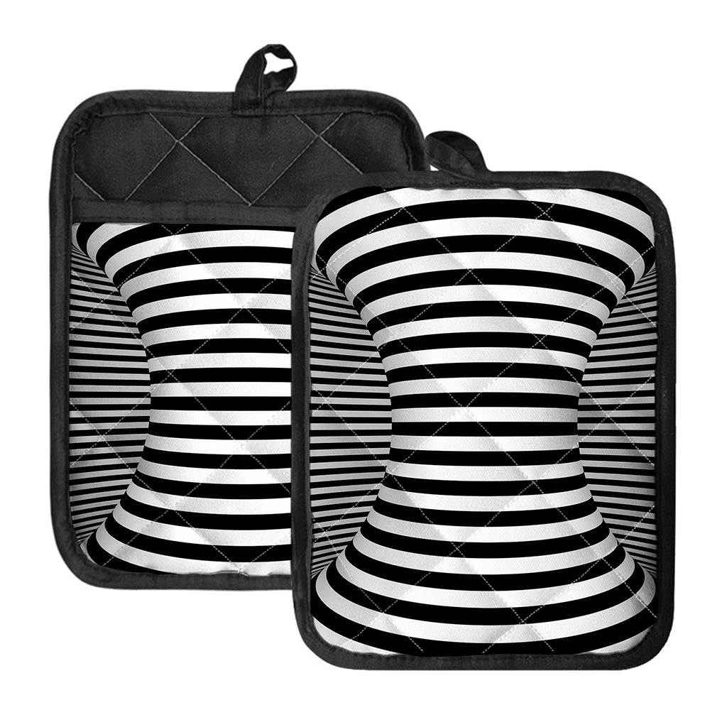 Black And White Torus Illusion Print Pot Holders With Pocket