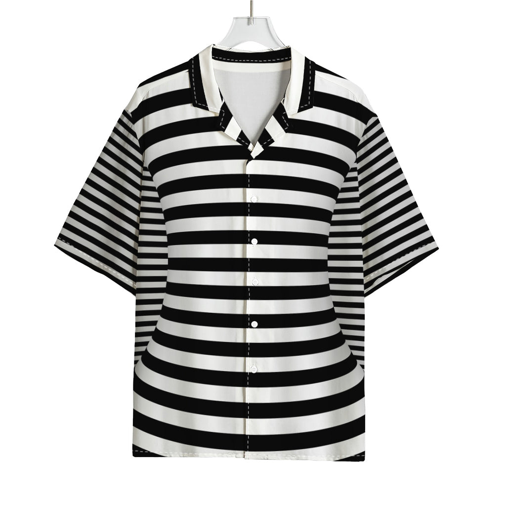 Black And White Torus Illusion Print Rayon Hawaiian Shirt