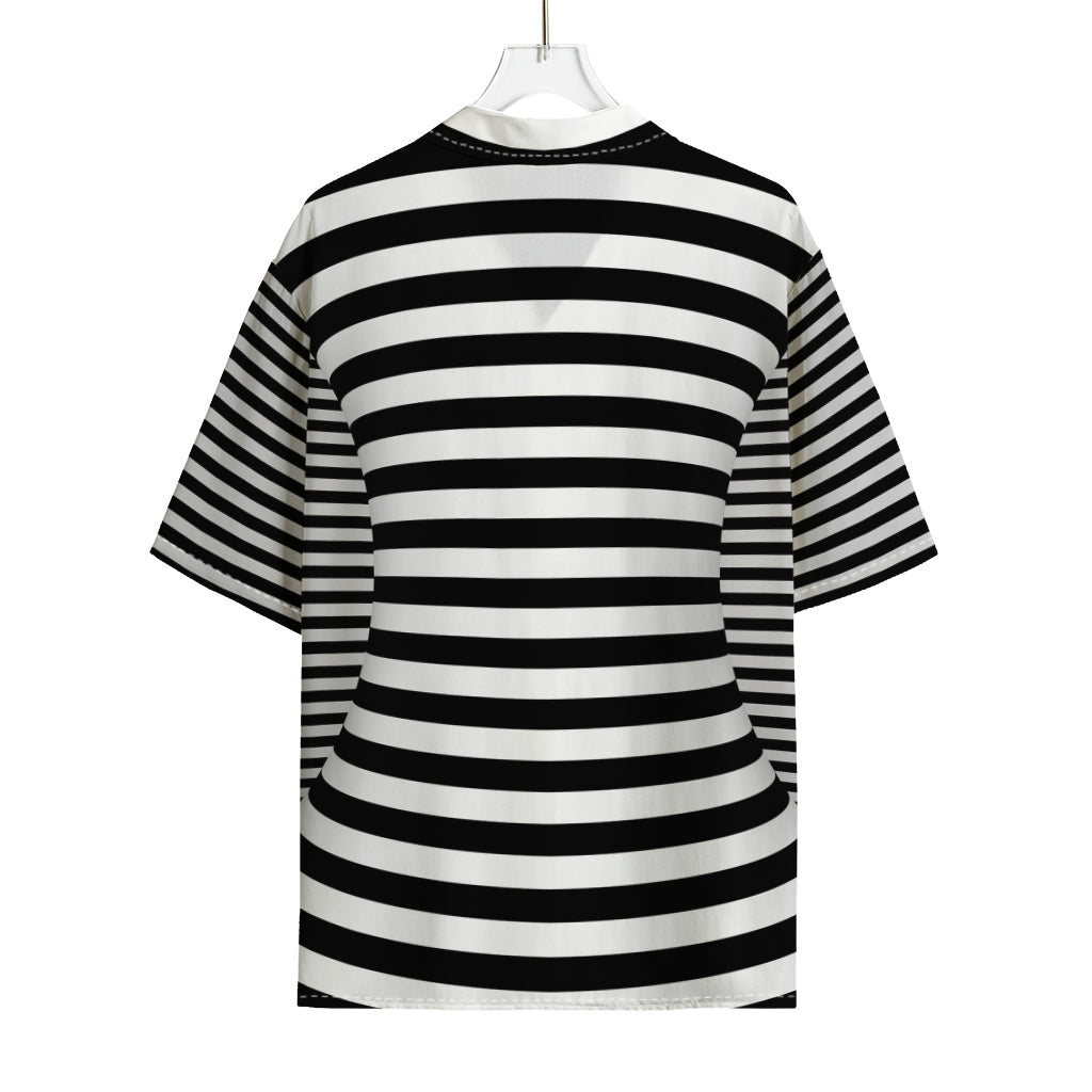 Black And White Torus Illusion Print Rayon Hawaiian Shirt