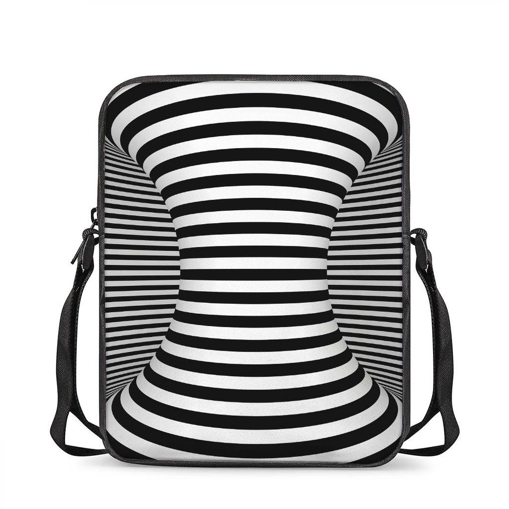 Black And White Torus Illusion Print Rectangular Crossbody Bag