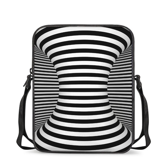 Black And White Torus Illusion Print Rectangular Crossbody Bag