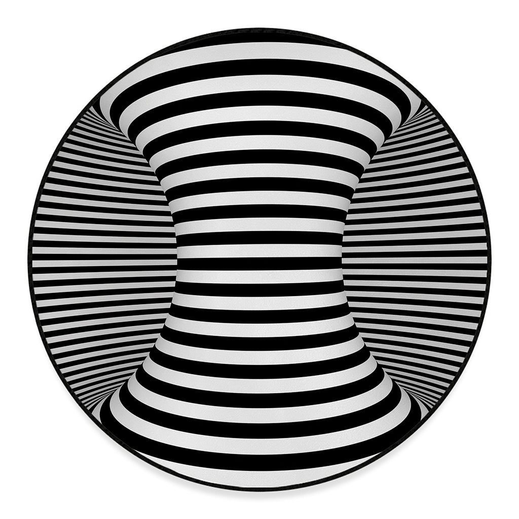 Black And White Torus Illusion Print Round Floor Mat