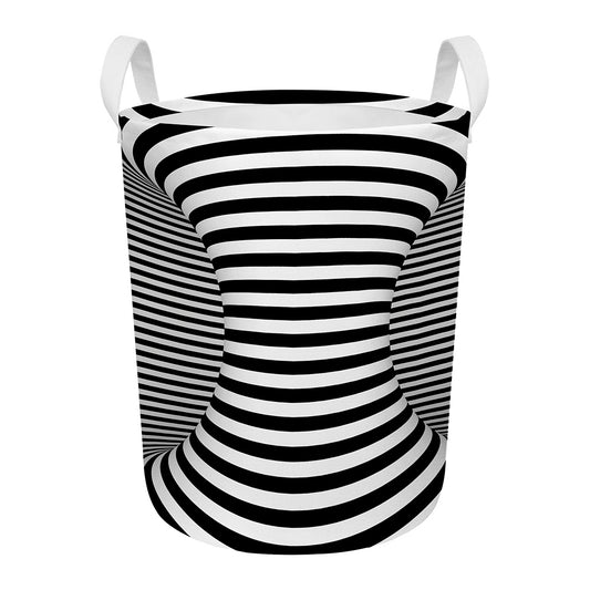 Black And White Torus Illusion Print Round Laundry Basket