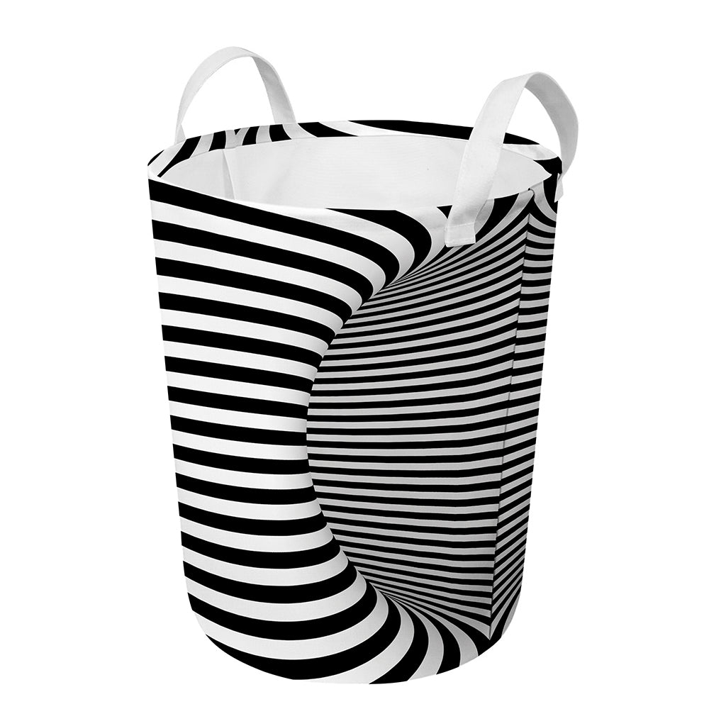 Black And White Torus Illusion Print Round Laundry Basket
