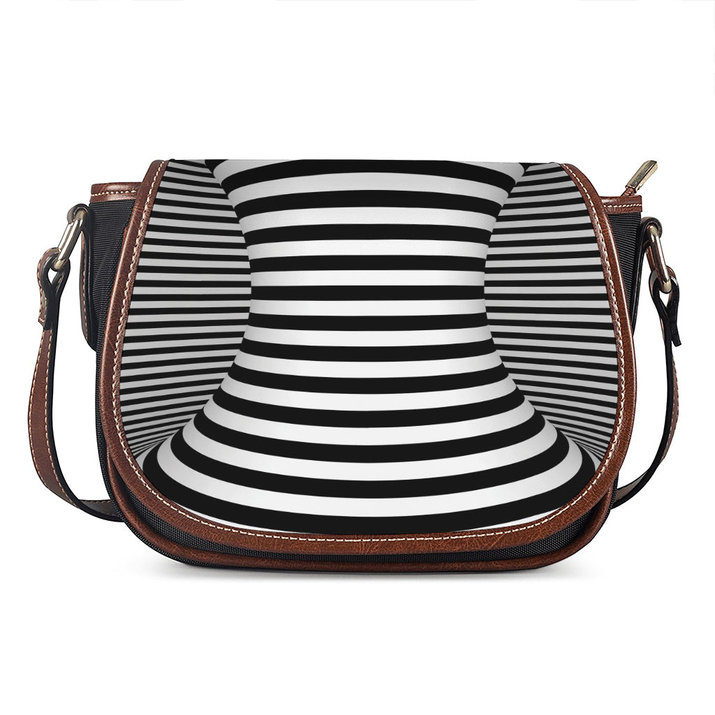 Black And White Torus Illusion Print Saddle Bag