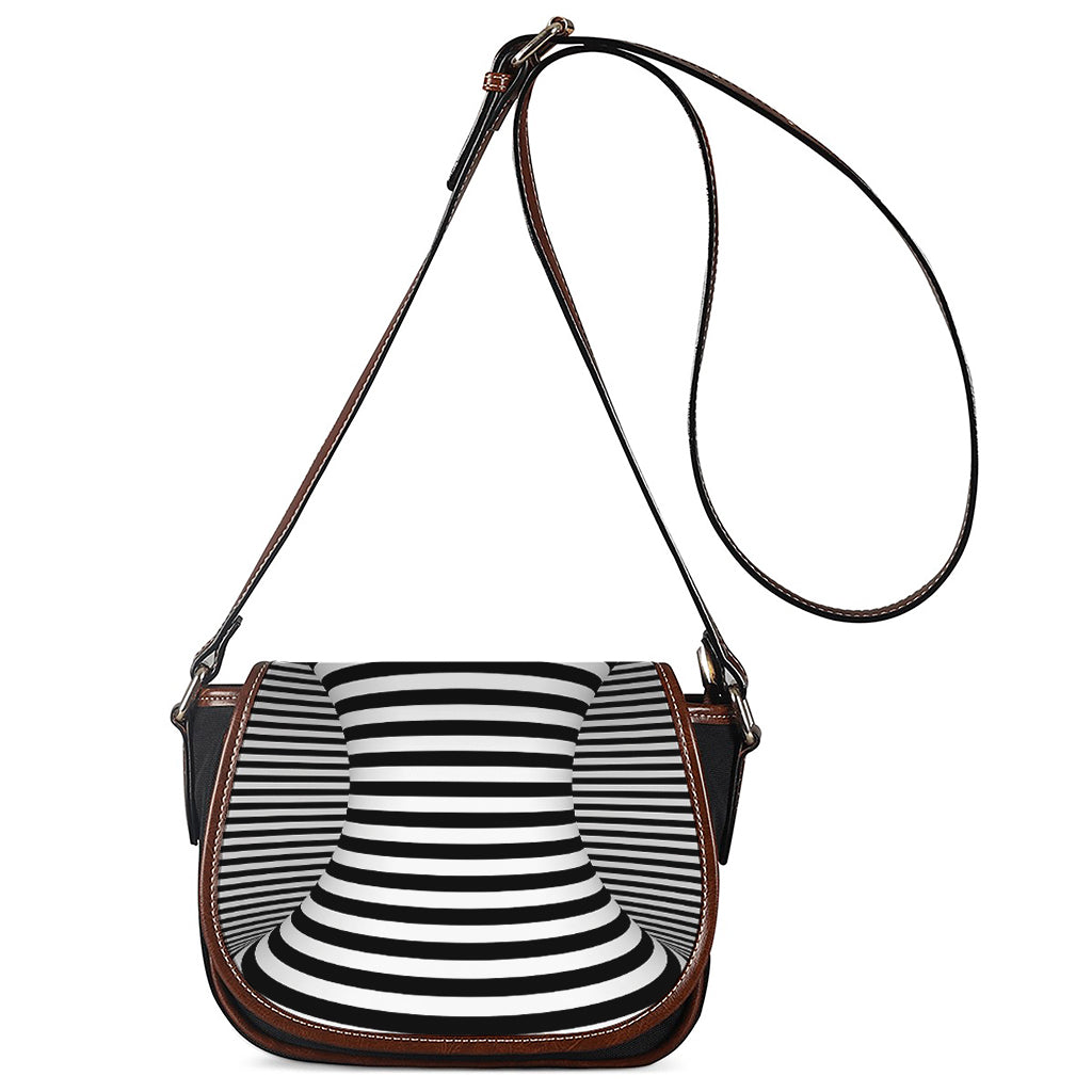 Black And White Torus Illusion Print Saddle Bag