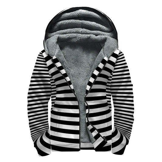 Black And White Torus Illusion Print Sherpa Lined Zip Up Hoodie