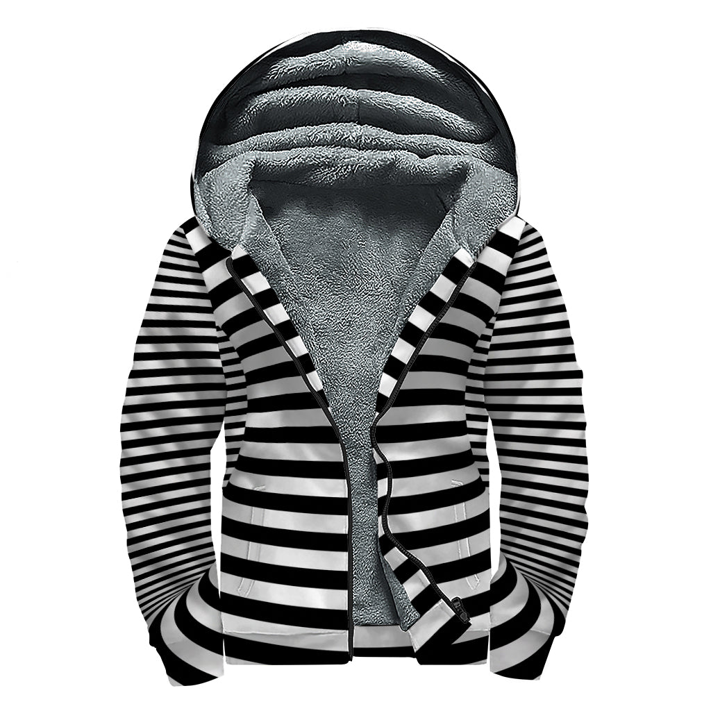 Black And White Torus Illusion Print Sherpa Lined Zip Up Hoodie