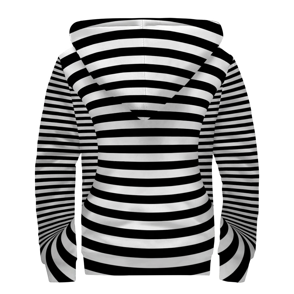 Black And White Torus Illusion Print Sherpa Lined Zip Up Hoodie