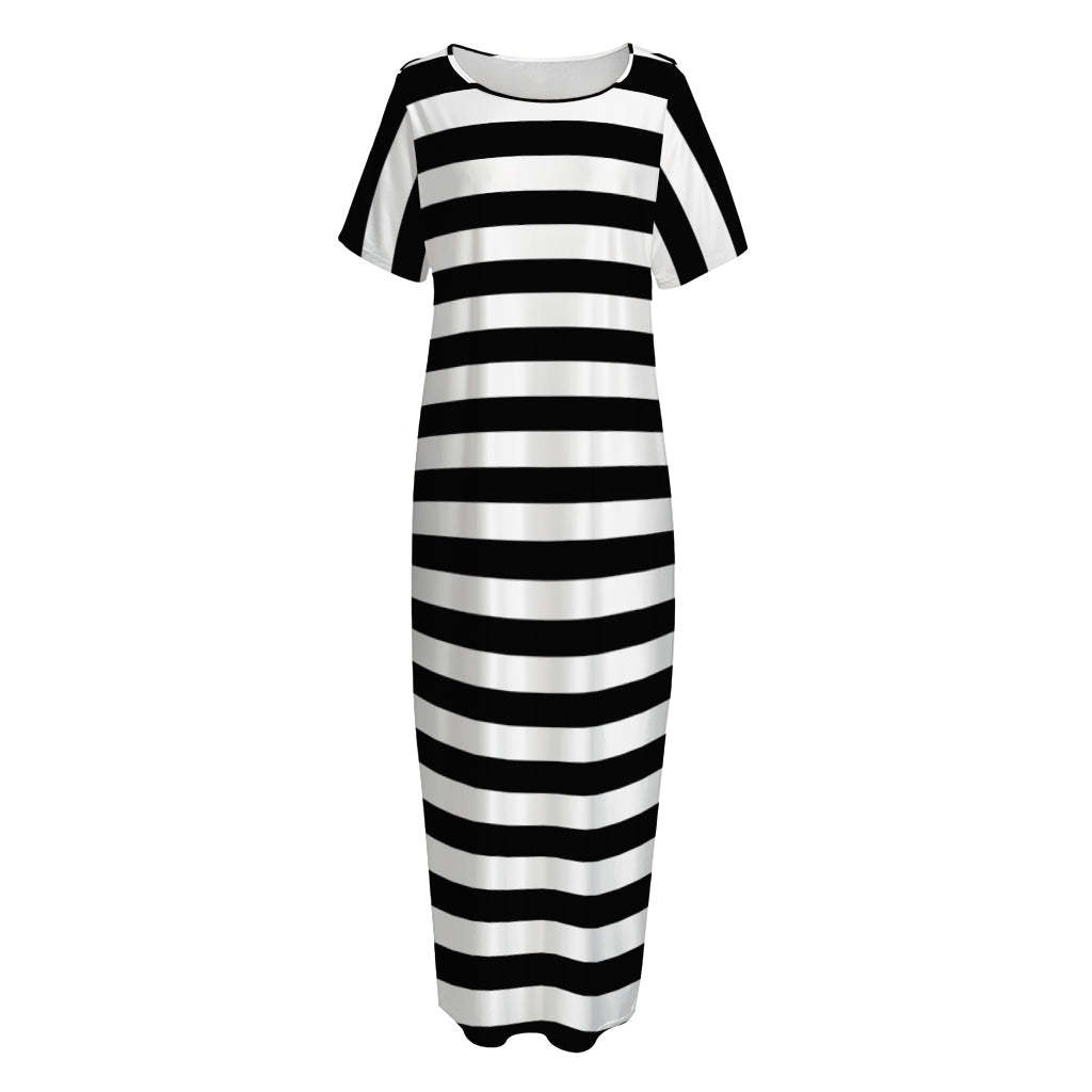 Black And White Torus Illusion Print Short Sleeve Long Nightdress