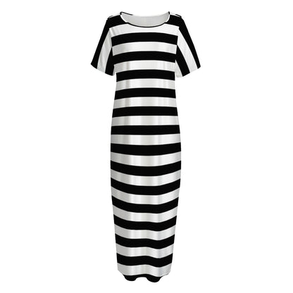 Black And White Torus Illusion Print Short Sleeve Long Nightdress