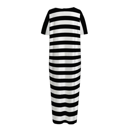 Black And White Torus Illusion Print Short Sleeve Long Nightdress