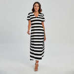 Black And White Torus Illusion Print Short Sleeve Maxi Dress