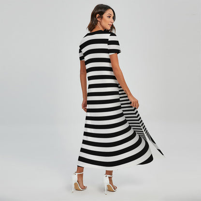Black And White Torus Illusion Print Short Sleeve Maxi Dress