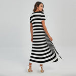 Black And White Torus Illusion Print Short Sleeve Maxi Dress