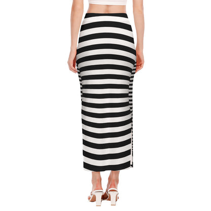 Black And White Torus Illusion Print Side Slit Maxi Skirt