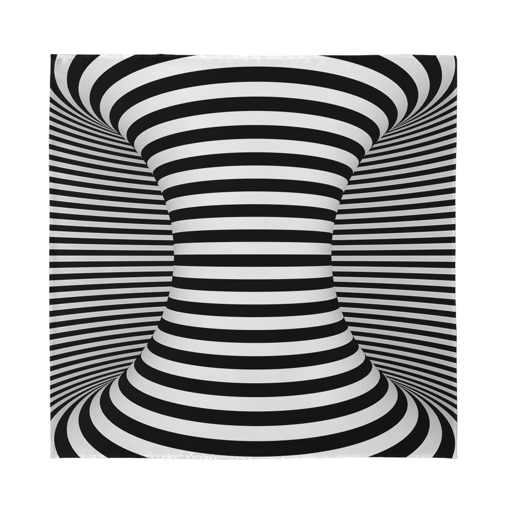 Black And White Torus Illusion Print Silk Bandana
