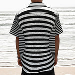 Black And White Torus Illusion Print Textured Short Sleeve Shirt