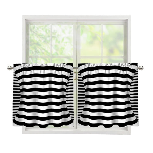 Black And White Torus Illusion Print Tier Curtains