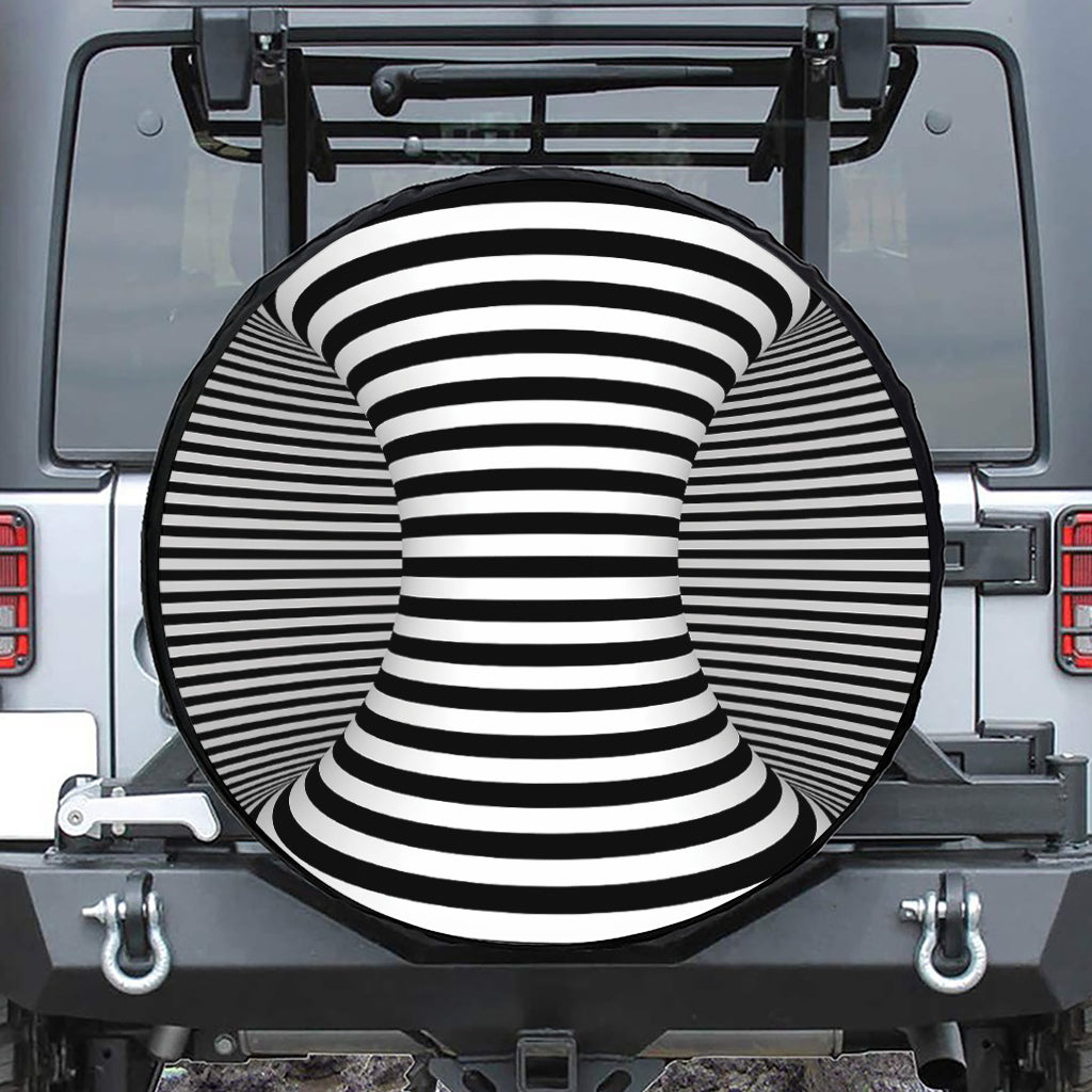 Black And White Torus Illusion Print Tire Cover