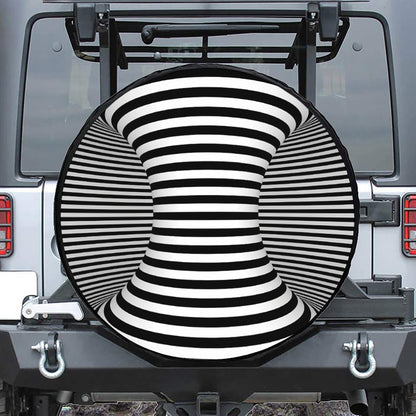 Black And White Torus Illusion Print Tire Cover