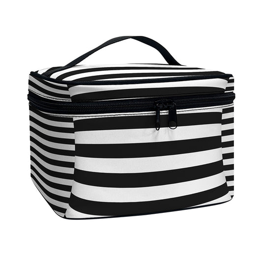 Black And White Torus Illusion Print Travel Makeup Bag