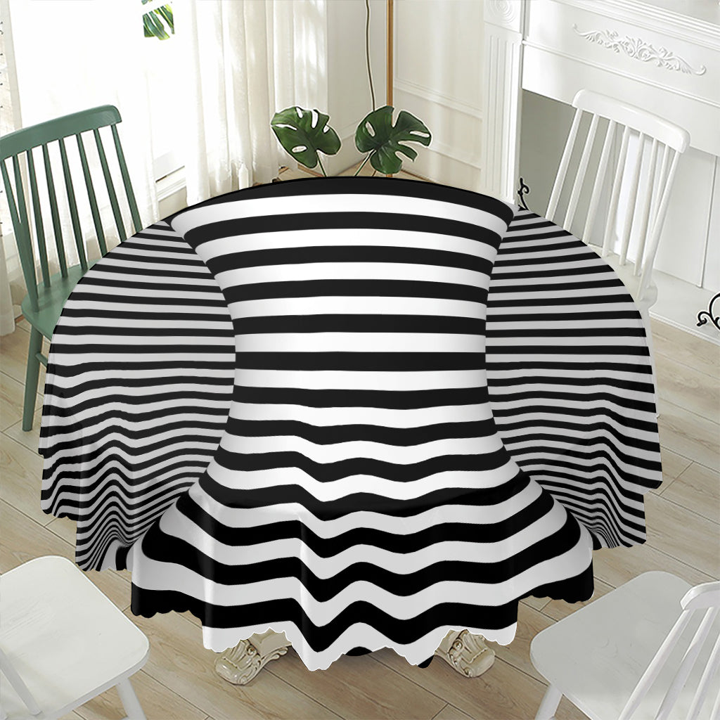 Black And White Torus Illusion Print Waterproof Round Tablecloth
