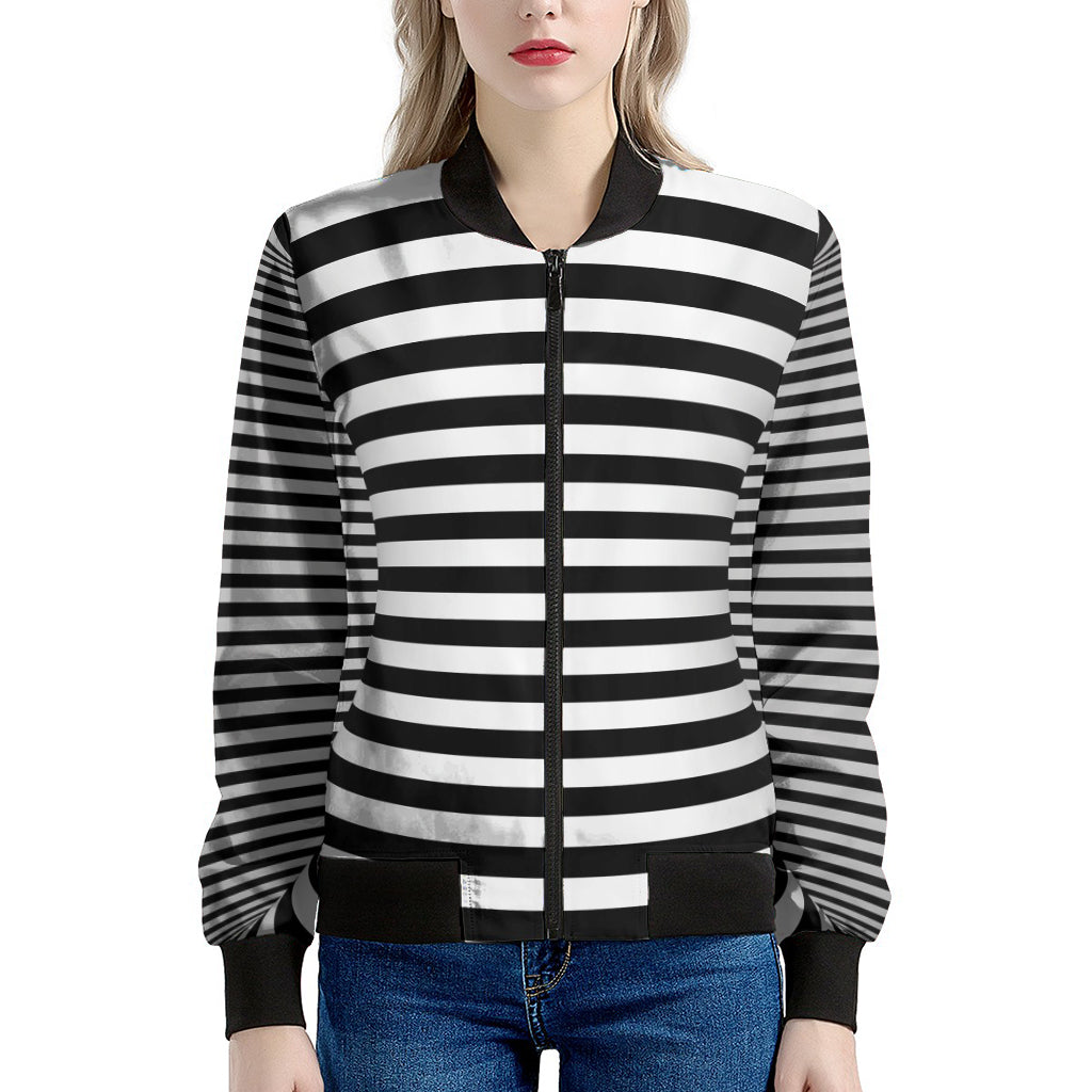 Black And White Torus Illusion Print Women's Bomber Jacket