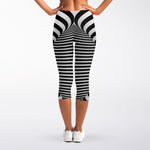 Black And White Torus Illusion Print Women's Capri Leggings
