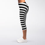 Black And White Torus Illusion Print Women's Capri Leggings