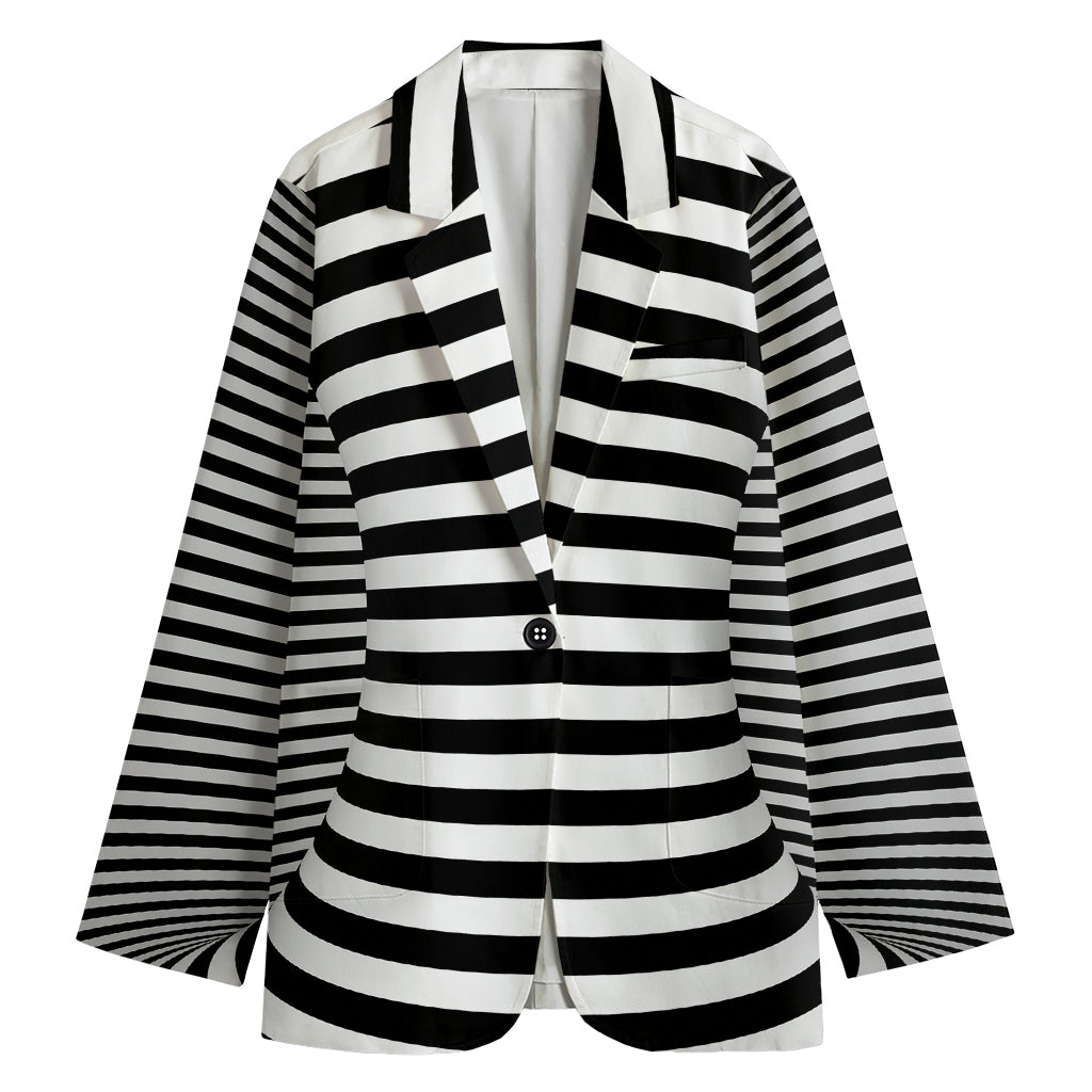Black And White Torus Illusion Print Women's Cotton Blazer
