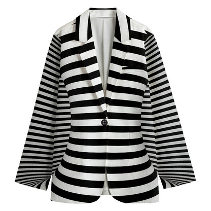 Black And White Torus Illusion Print Women's Cotton Blazer