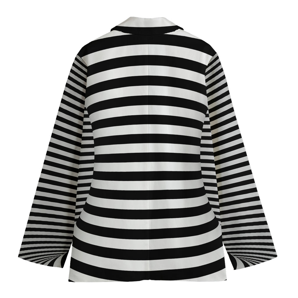 Black And White Torus Illusion Print Women's Cotton Blazer