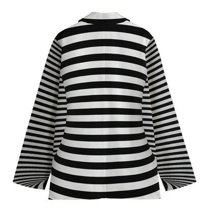 Black And White Torus Illusion Print Women's Cotton Blazer