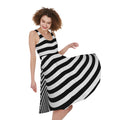 Black And White Torus Illusion Print Sleeveless Knee Length Dress