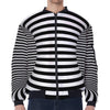 Black And White Torus Illusion Print Zip Sleeve Bomber Jacket