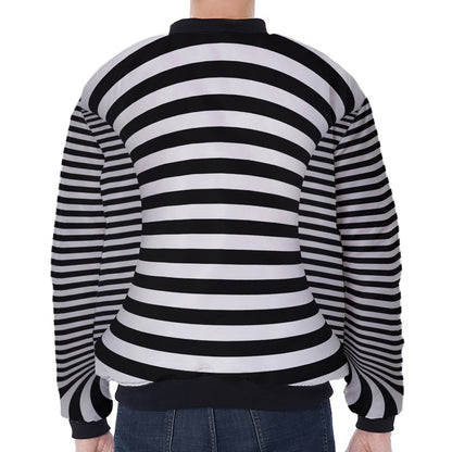 Black And White Torus Illusion Print Zip Sleeve Bomber Jacket