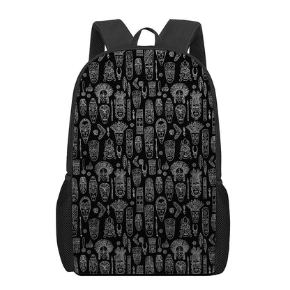 Black And White Totem Pattern Print 17 Inch Backpack